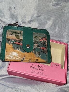 Patricia Nash Cassis Beautiful Girl Teal Green Leather Card Wallet HL